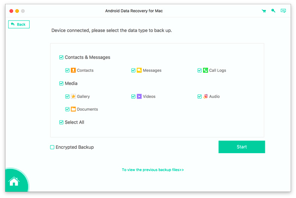 Escolha os dados para backup