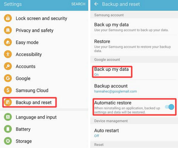 Serviço de backup Android