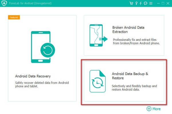 Interface principal de restauração de backup