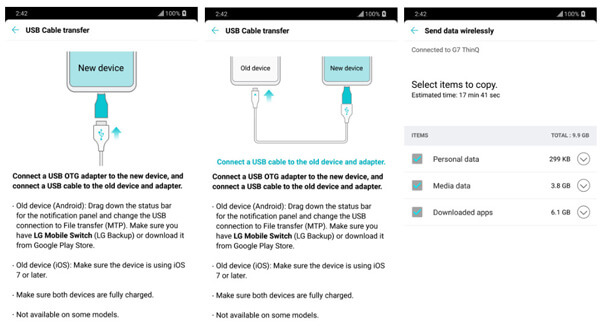 Backup de dados LG com cabo