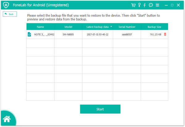 Lista de backup de mensagens Samsung