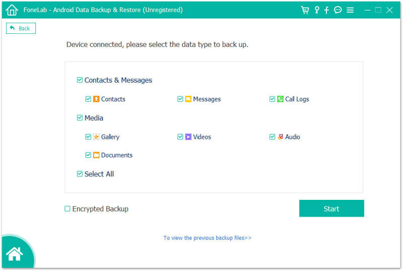 Backup de dados do dispositivo