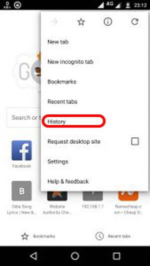 Encontre o histórico de navegação do Google Chrome no Android