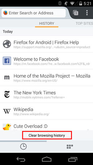 Limpar histórico de navegação do Mozilla Firefox no Android