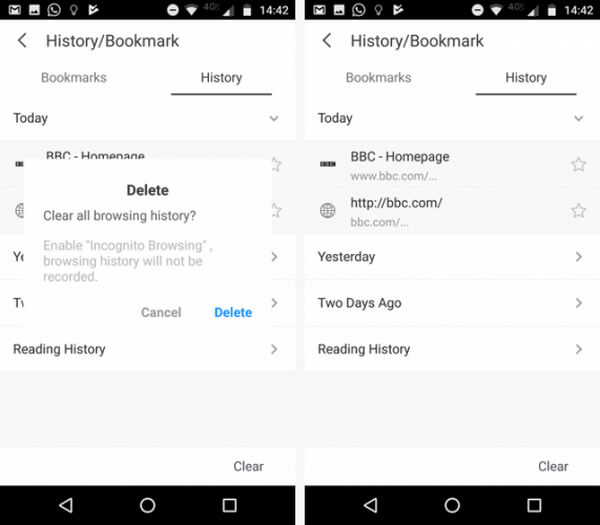 Limpe o histórico de navegação UC no Android