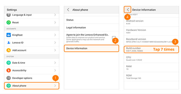 Ativar o modo de depuração USB na Lenovo