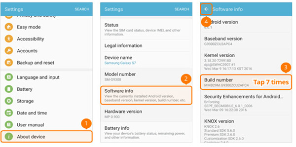 Modo de depuração USB no Samsung Galaxy S5/S6/S7