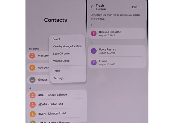 Recuperar da Lixeira de Contatos