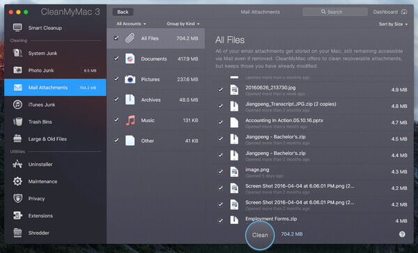 CleanMyMac 3 Limpeza de anexos de correio