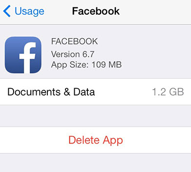 Excluir aplicativo do Facebook para limpar o cache do aplicativo