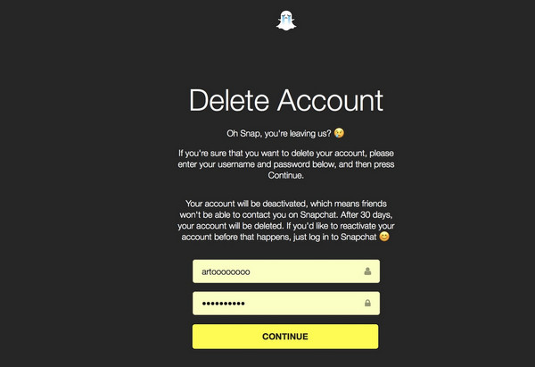 Excluir conta do Snapchat