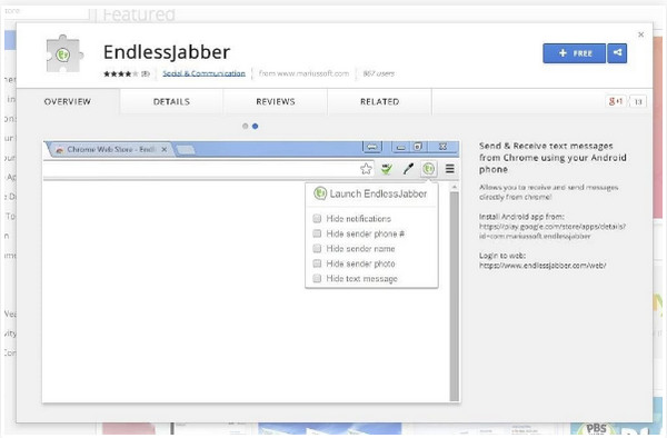 Instale o aplicativo EndlessJabber SMS na Web