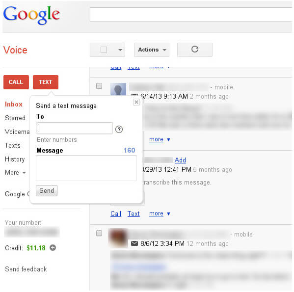 Abrir mensagens com o Google Voice
