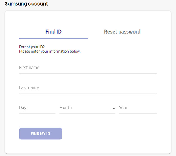 Recuperar o ID da conta da Samsung