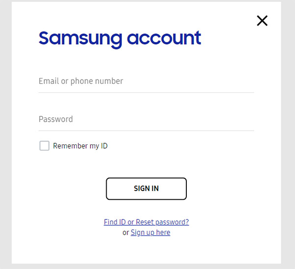 Entrar na conta Samsung
