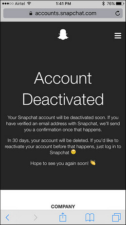 Conta do Snapchat desativada no telefone