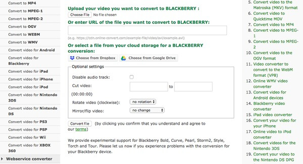 Conversor de vídeo do BlackBerry para conversão on-line