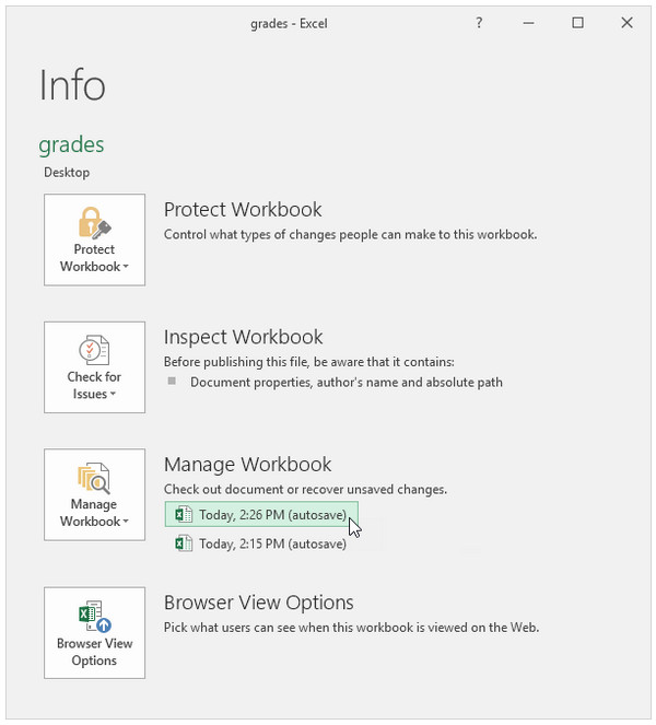 Excel de restauração automática