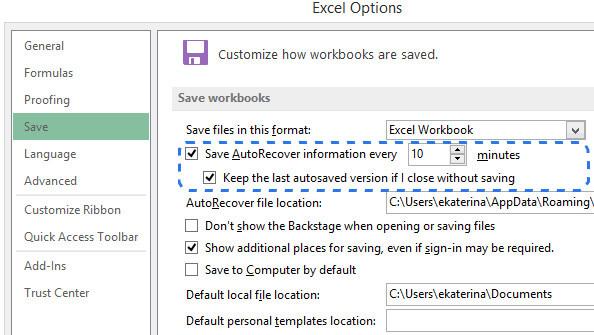 Recuperação automática de arquivo do Excel