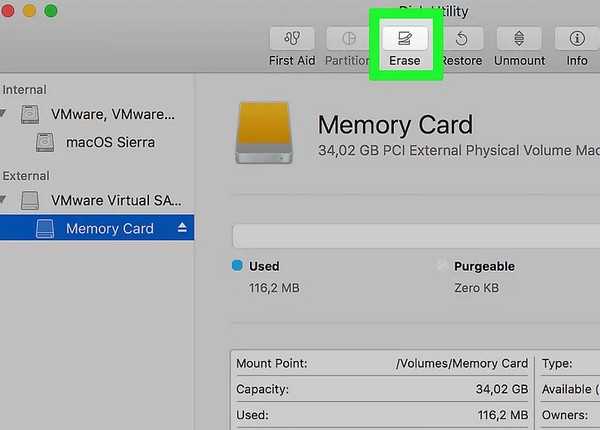 Encontre o cartão SD no Mac