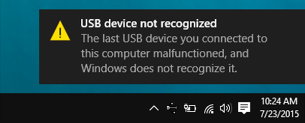 O dispositivo USB não pode ser reconhecido