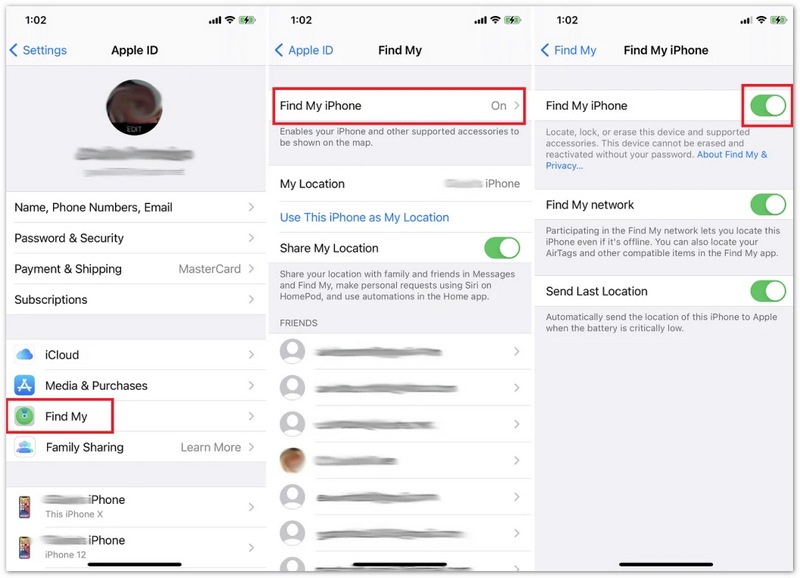 Desative o recurso "Buscar iPhone" nas Configurações com a senha do seu ID Apple.