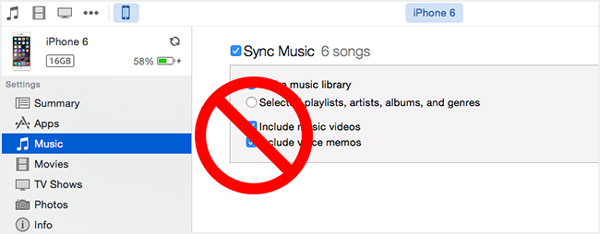 A música sincronizada não será reproduzida com o iTunes