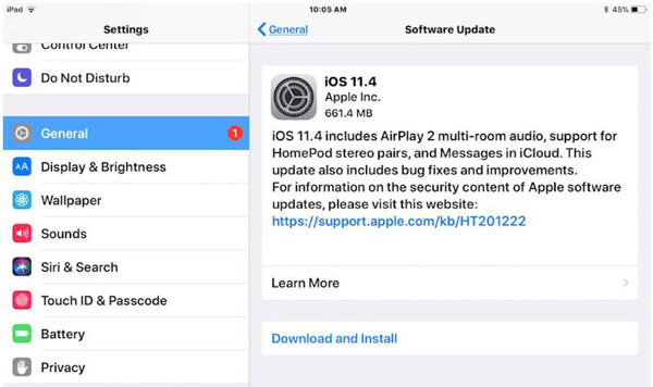Atualize a versão do iOS no iPad