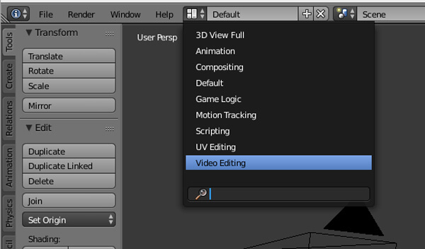 Modo de edição de vídeo do Blender