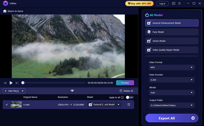 Escolha o perfil e a pasta com o Vidhex