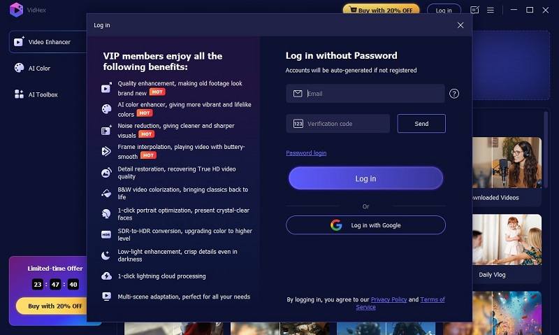 Faça login no Vidhex
