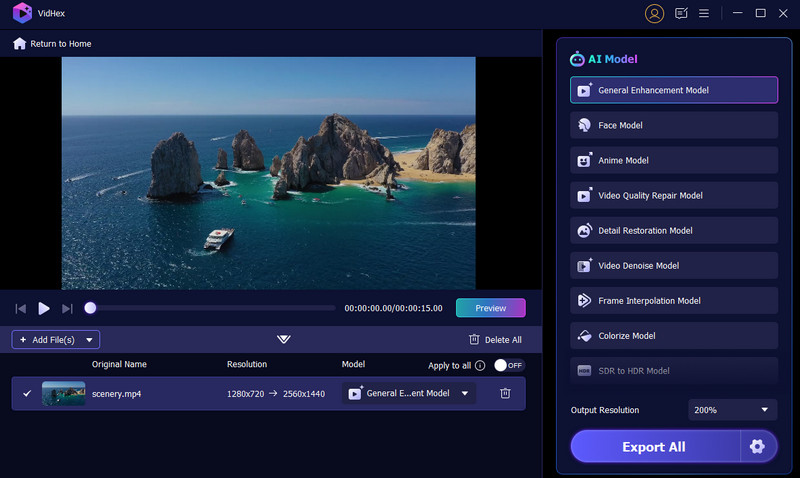 Selecionando o modelo Vidhex