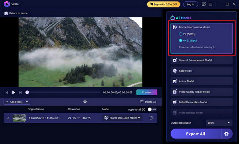 Vidhex define taxa de quadros