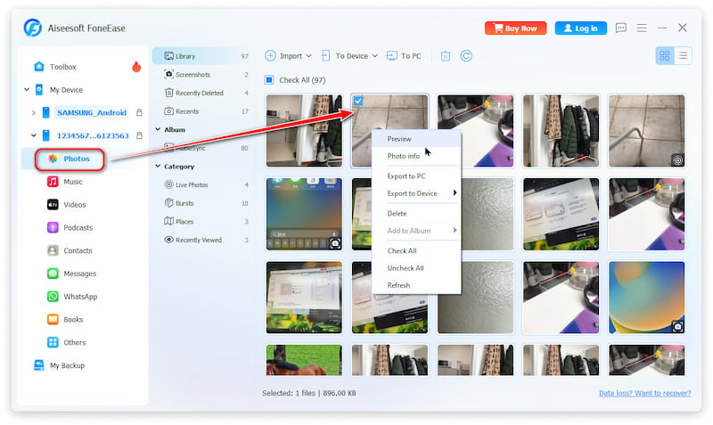 Selecione Transferir Arquivos para Celular