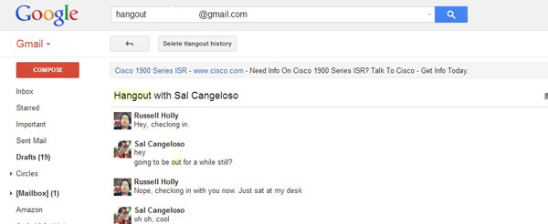 Mensagens do Hangouts no Gmail