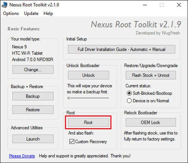 Telefone Root Nexus com Nexus Root Toolkit