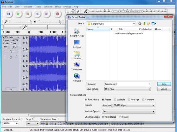 Áudio Audacity para MP3