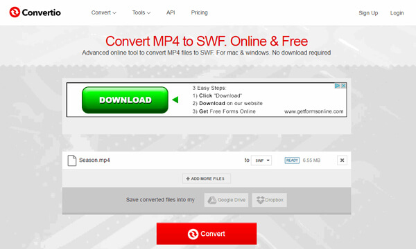 Converter MP4 para SWF com Convertio