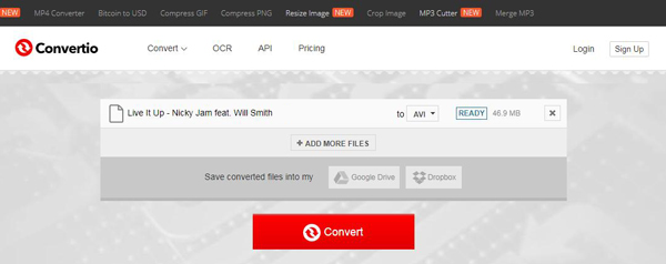 Converta MPEG2 para AVI Online