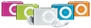 O iPod shuffle colorido de segunda geração