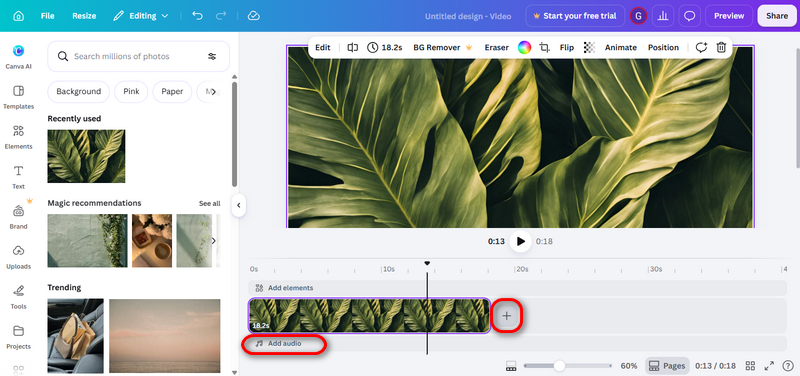 Adicionar áudio à imagem no Canva