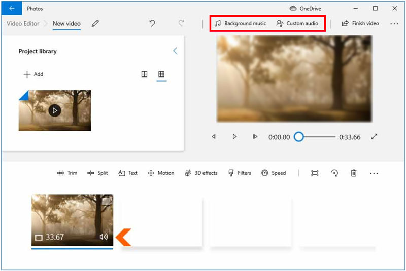 Adicionar áudio ao vídeo no aplicativo Windows Photos