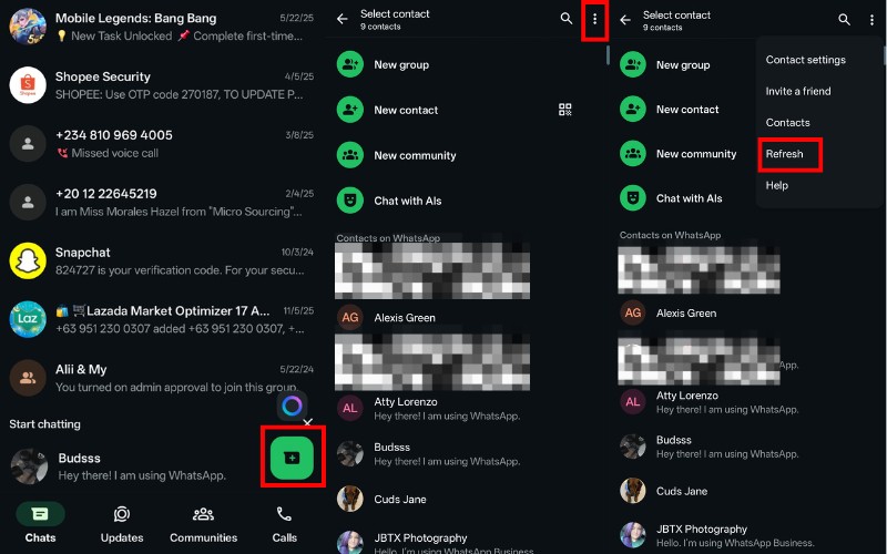 Atualize para sincronizar os contatos