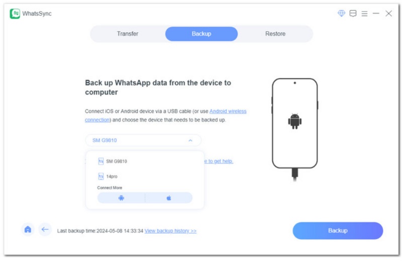 Selecione o caminho para o backup.