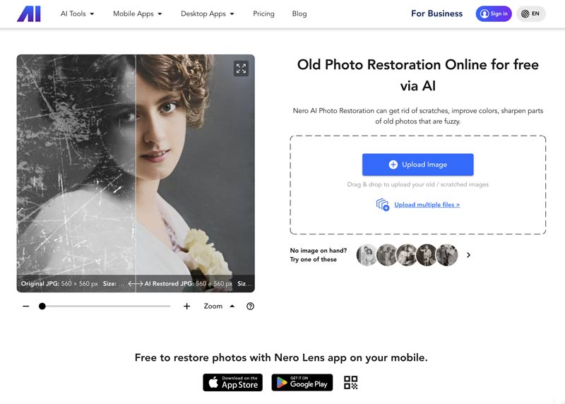 Restauração de fotos antigas com Nero Ai online grátis