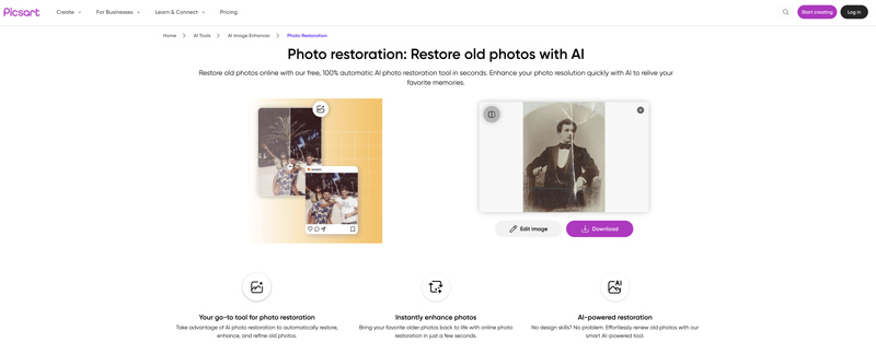 Restauração de fotos online grátis com Picsart Ai