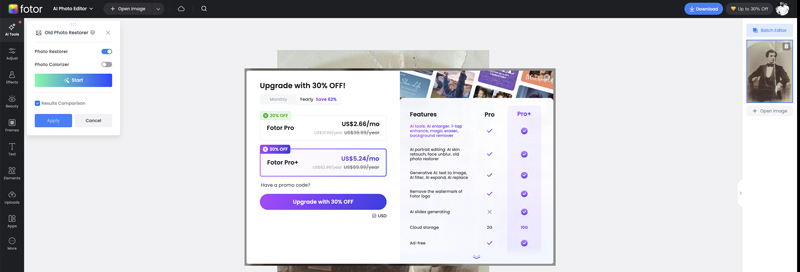 Use o Fotor Old Photo Restorer Online