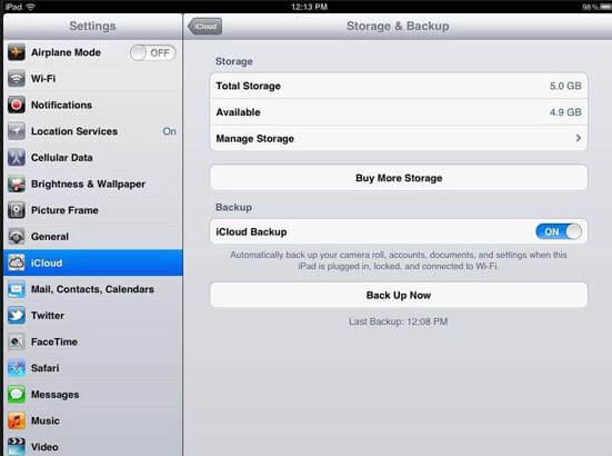 Faça o backup do iPad para o iCloud