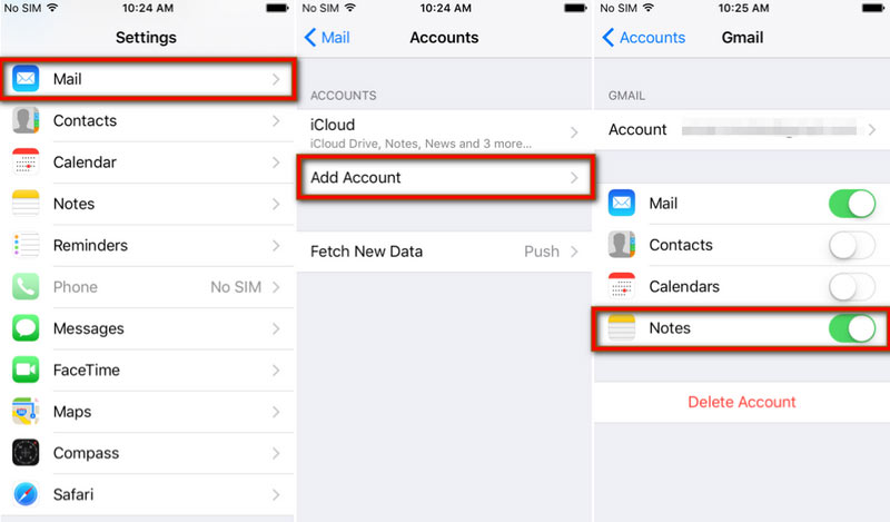 Backup de notas do iPhone Gmail