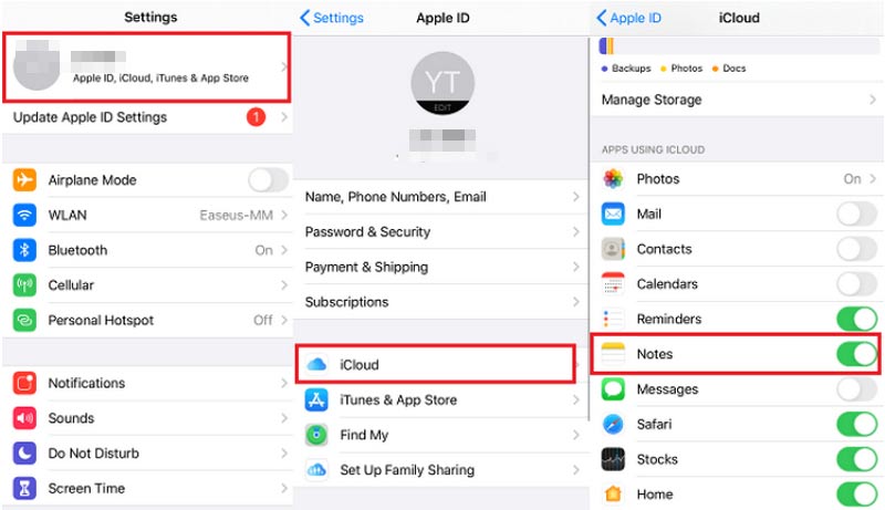 Backup de notas do iPhone iCloud